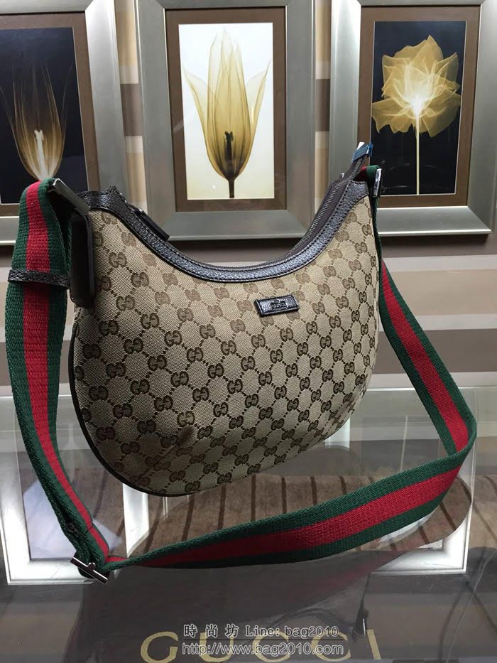 GUCCI 古馳女包 新款 181092 女士經典時尚雙G布配皮 單肩斜挎包 休閒包 古奇月亮包